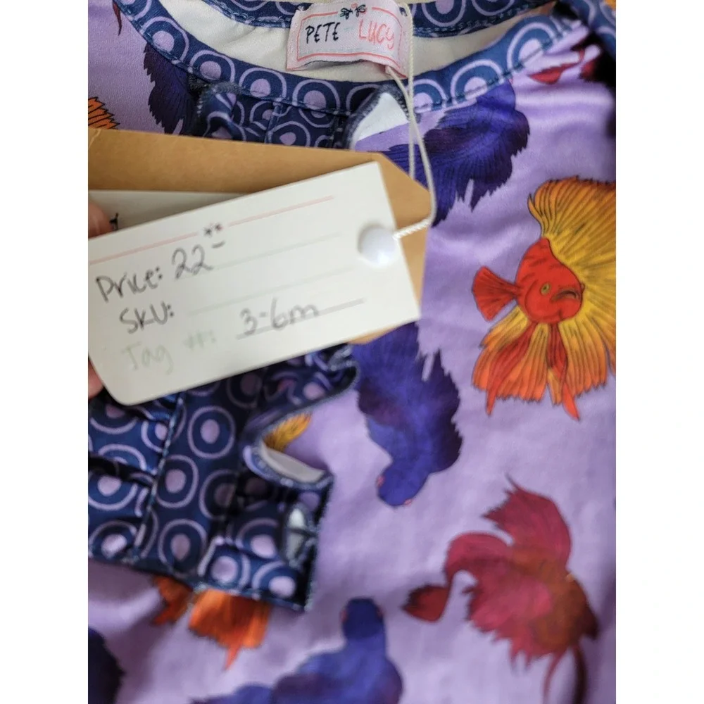 Pete Lucy 3-6 months purple fish romper baby outfit unique apparel